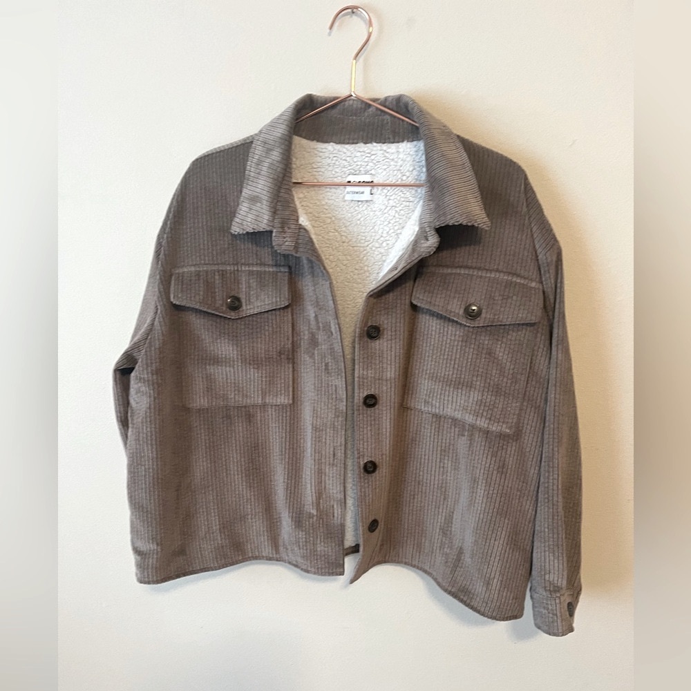 Ci Sono Gray Corduroy Sherpa-Lined Jacket